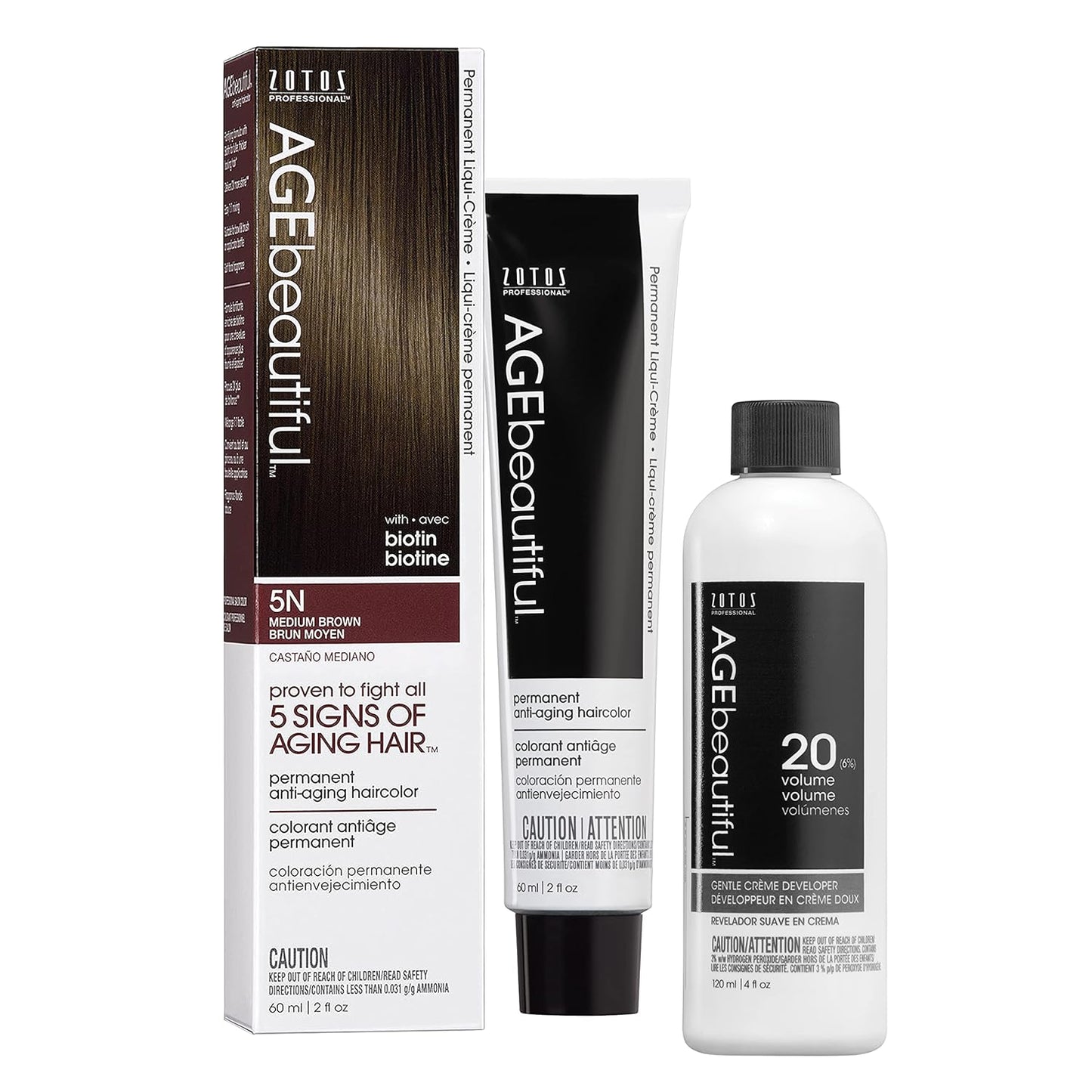 AGE Beautiful Permanent Hair Color Cream - 100% Gray Coverage Hair Dye with Biotin for Fuller, Thicker Hair | Professional Salon Quality