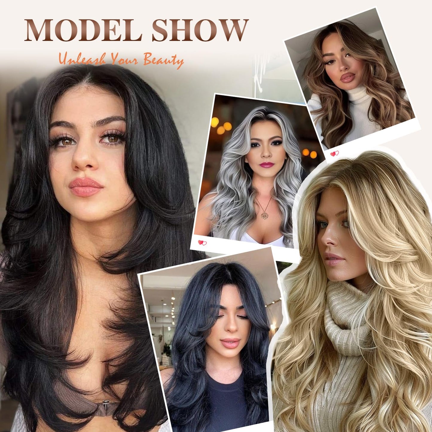 Long Black Wavy Wig for Women - Layered Synthetic Hair with Curtain Bangs | 24-Inch Natural Look