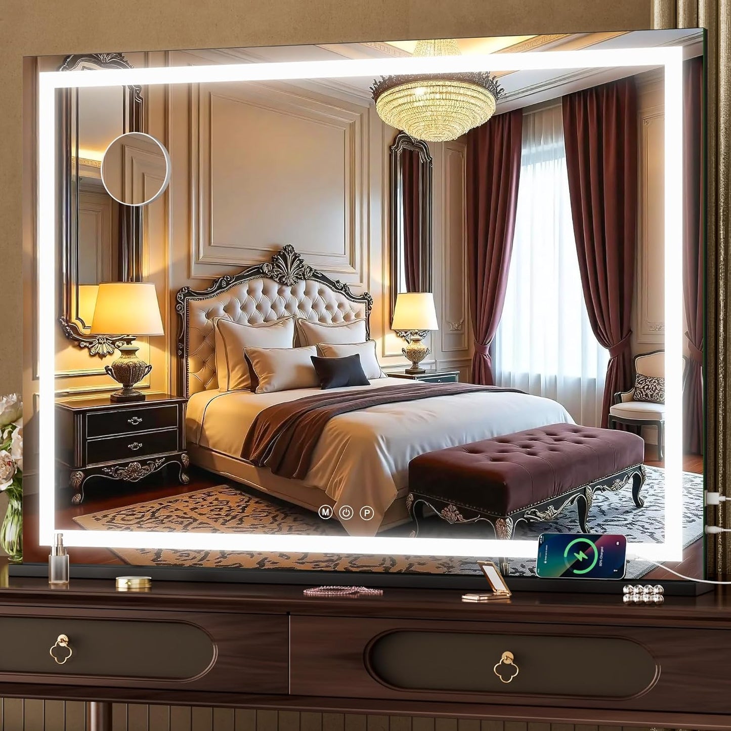 LED Makeup Mirror with Lights - 31.5" x 22" Dimmable Touch Screen Vanity Mirror | Round Black Design