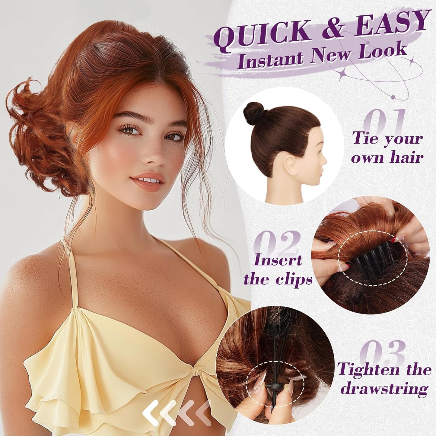 Copper Red Ponytail Extension - 10 Inch Wavy Drawstring Clip-In Hairpiece for Women | Synthetic Hair