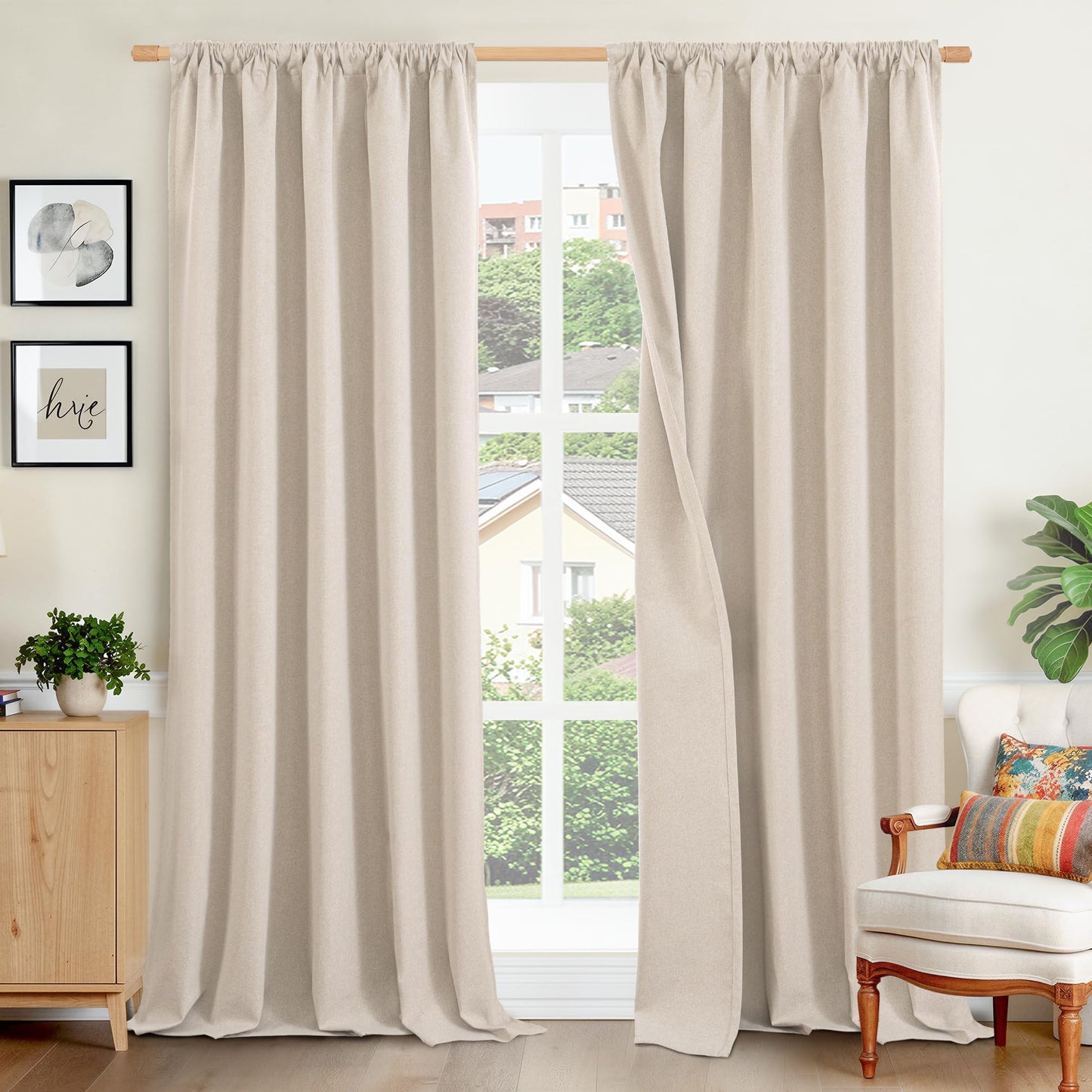 BGment Linen Blackout Curtains 84 Inches Long, Black Out Drapes Room Darkening with Rod Pocket for Bedroom Living Room Insulated, 2 Panels, Each Panel 52 Inch Wide