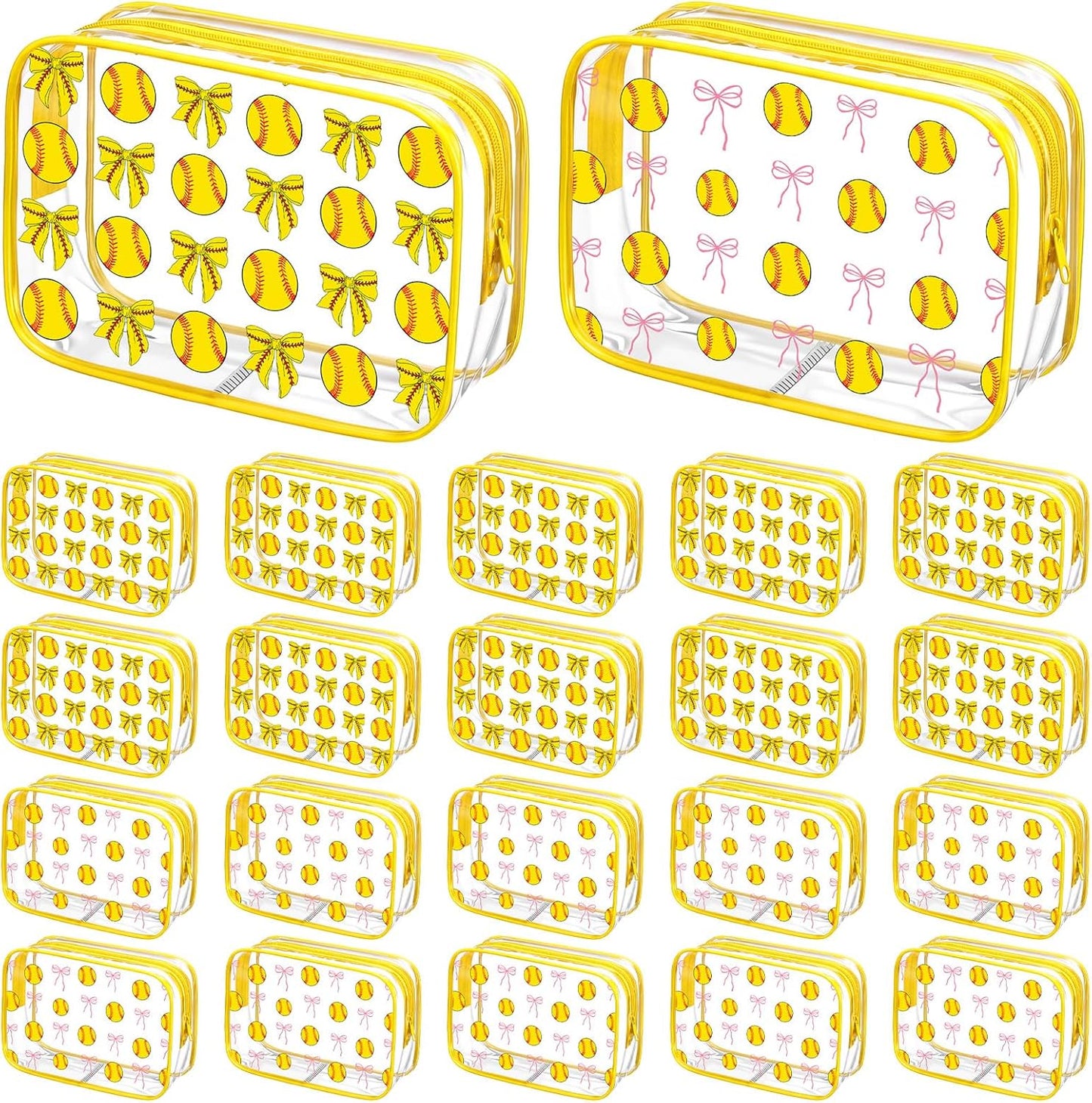 Clear Makeup Bags - 24 Pcs Zippered Party Favor Goodie Bags for Women's Team Gifts | Softball Birthday Decorations