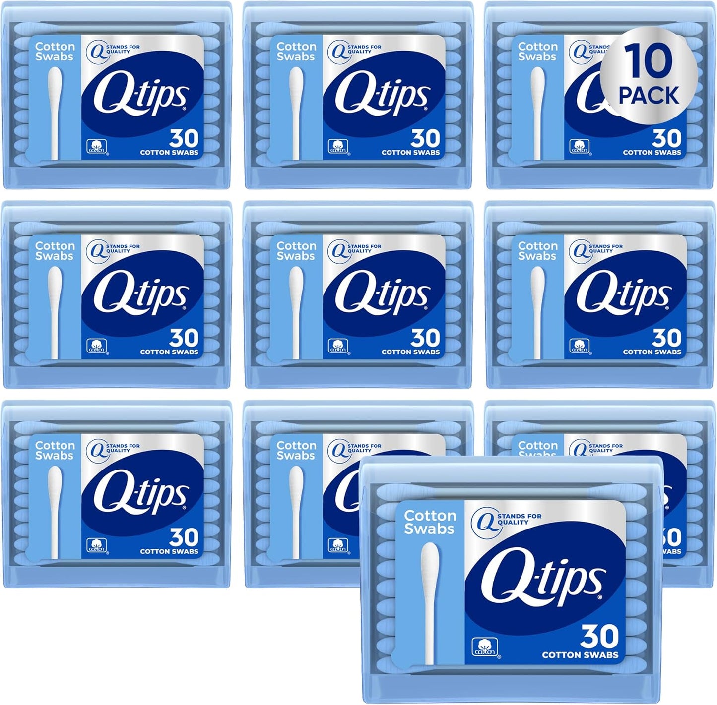 Cotton Swabs - Travel-Size Q-Tips with Soft Tips | 30 Count, 10-Pack for Makeup & Personal Care Essentials