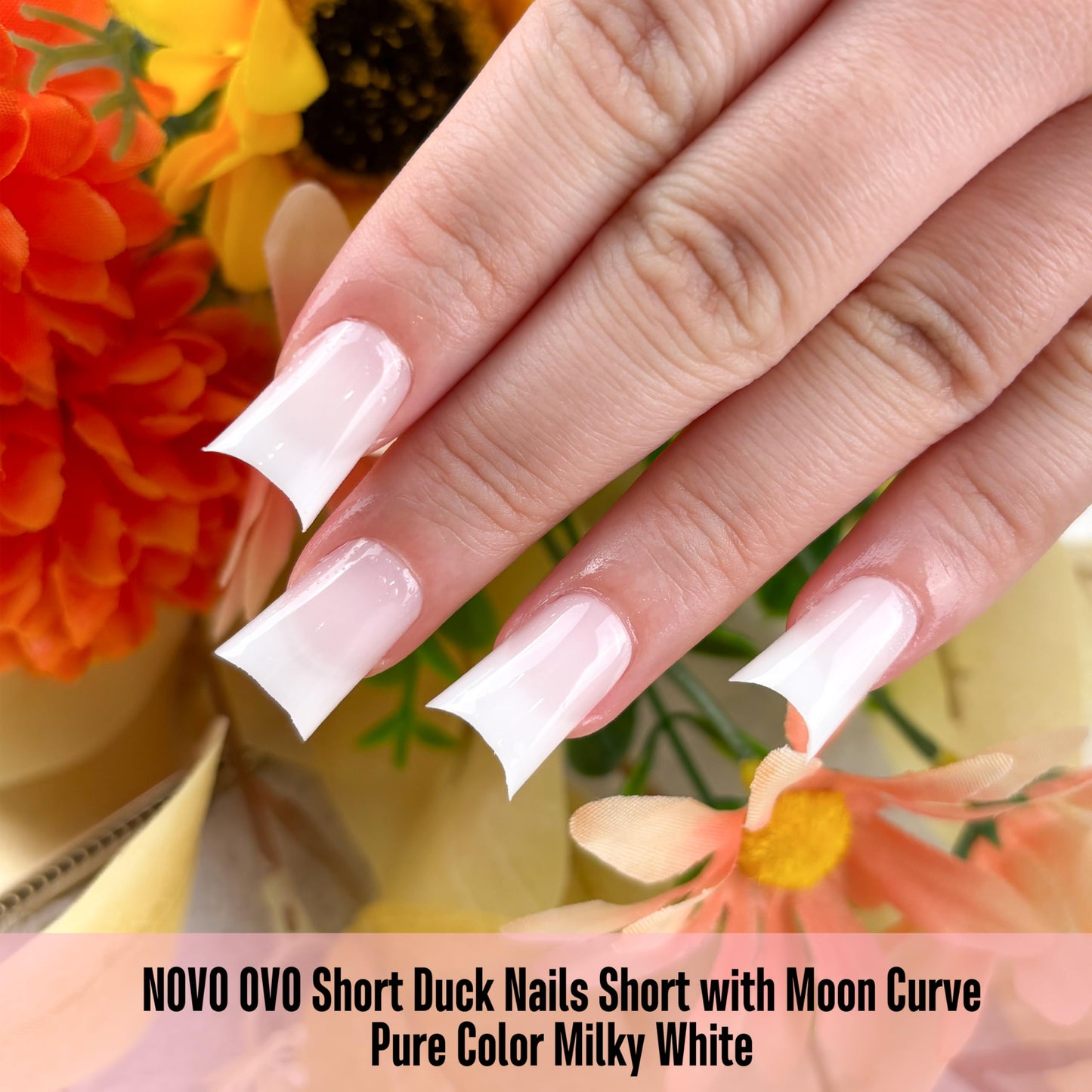 NOVO OVO Square French Tip Nail Tips, Extra Thick Soft Gel Tips Full Cover, Pre-Etched False Nails (Need Builder Glue Gel & Top Coat)