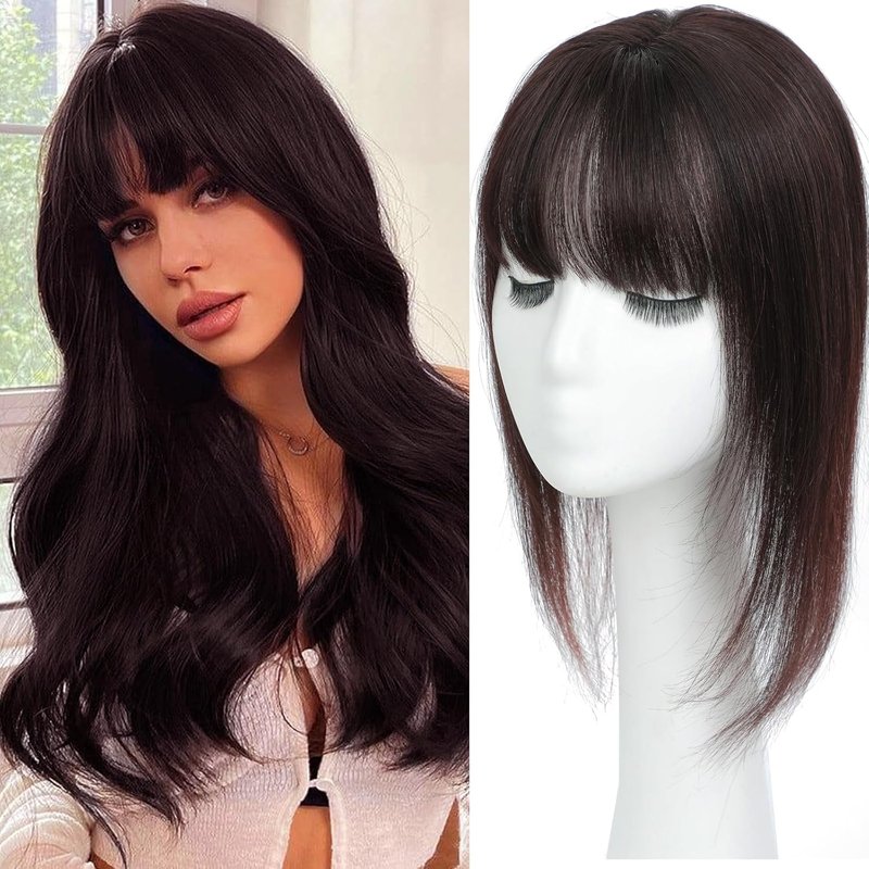 Human Hair Toppers for Women - 360° 3D Clip-In Bangs for Thinning Crown | Chestnut Brown, 16 Inch