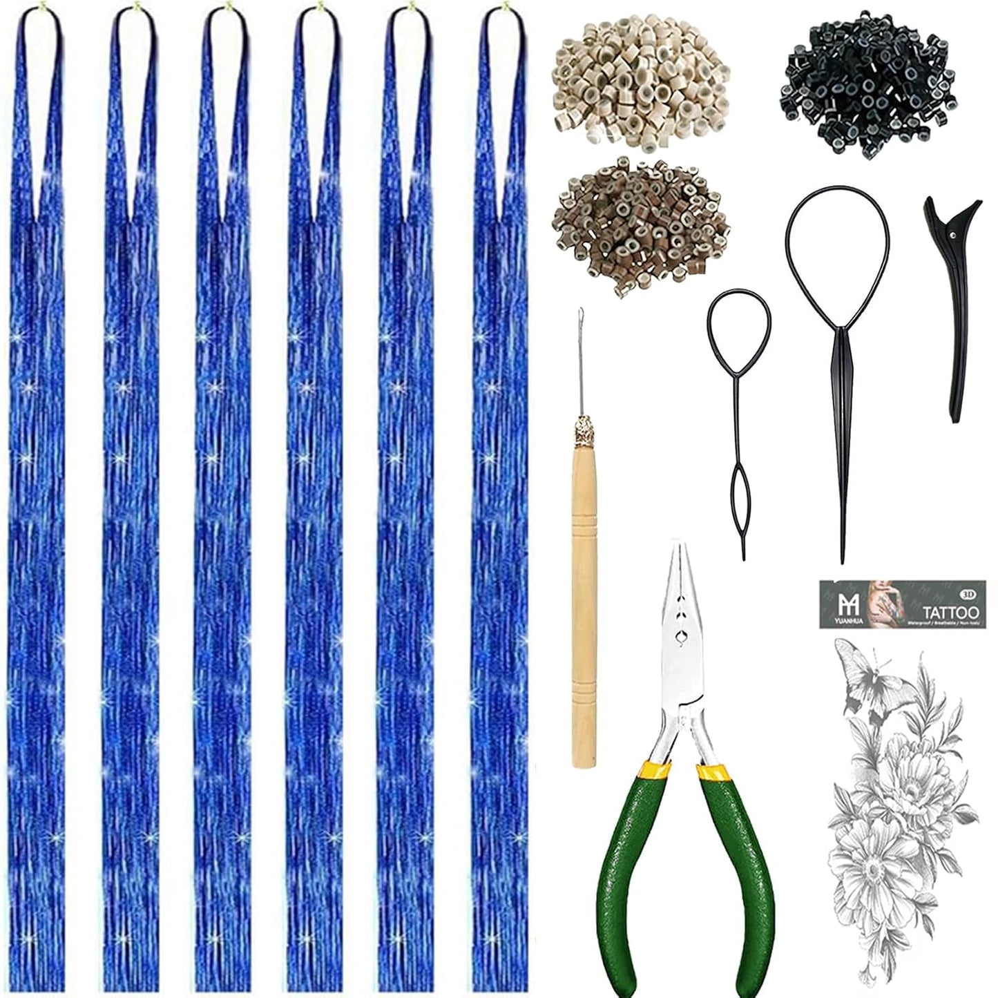Hair Tinsel Kit - Holographic Hair Extensions with 8600 Strands | 18 Colors, 48 Inch, Heat Resistant Sparkling Glitter for Parties