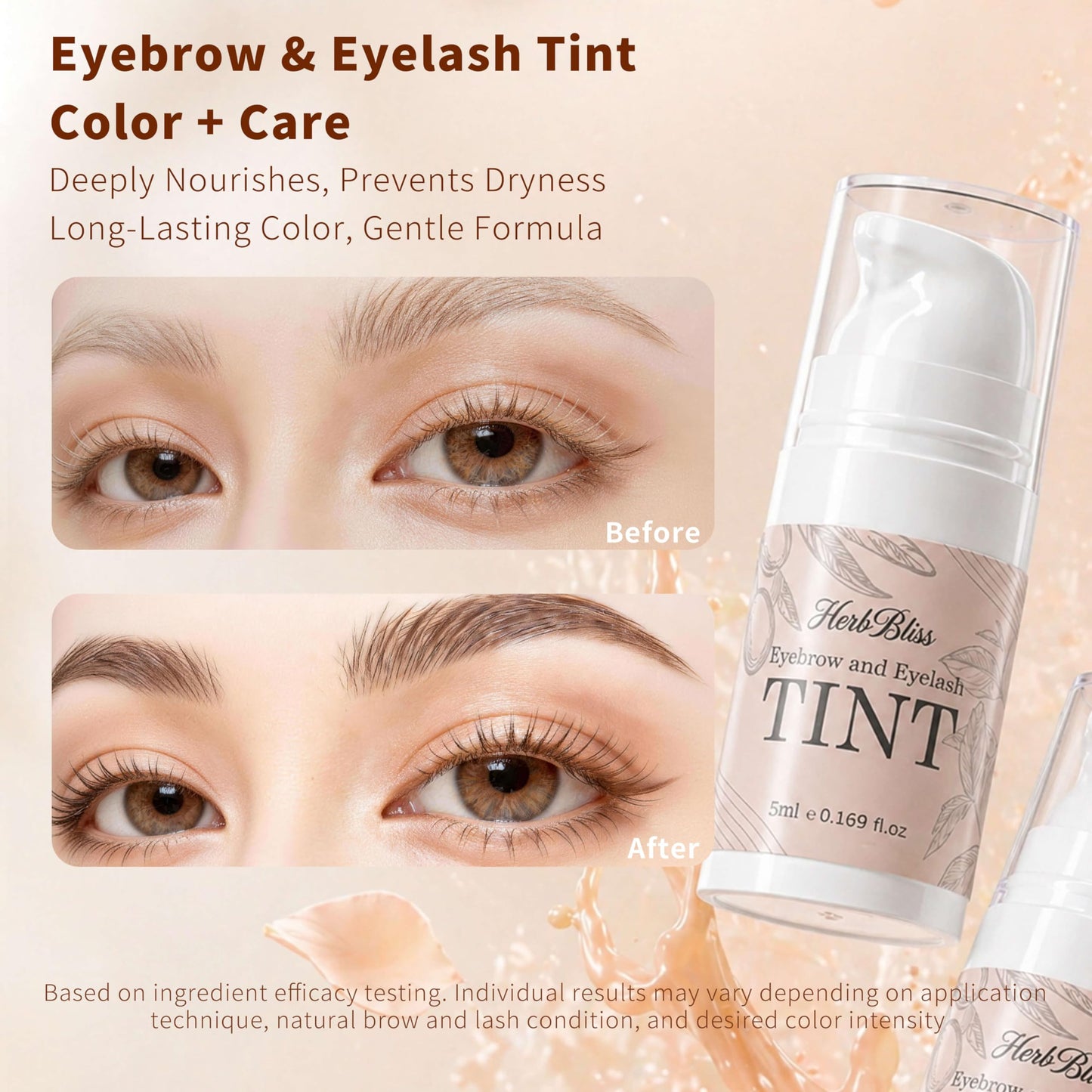 Eyelash & Eyebrow Color Kit with Olive Oil and Jojoba Oil, 2 in 1 Professional Eye Lash Tint & Brow Dye, Safe & Easy to Use with Natural Results, Gentle on Skin for Beginner Salon Beauty 5ml (Brown)