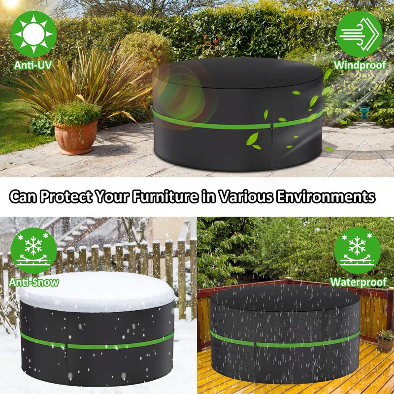 Round Patio Table Cover 62 Inch – 420D Heavy Duty Outdoor Patio Furniture Covers, Waterproof Round Lawn Table and Chair Cover Large for Outside Dining Set (62"DIA x 28"H) Black