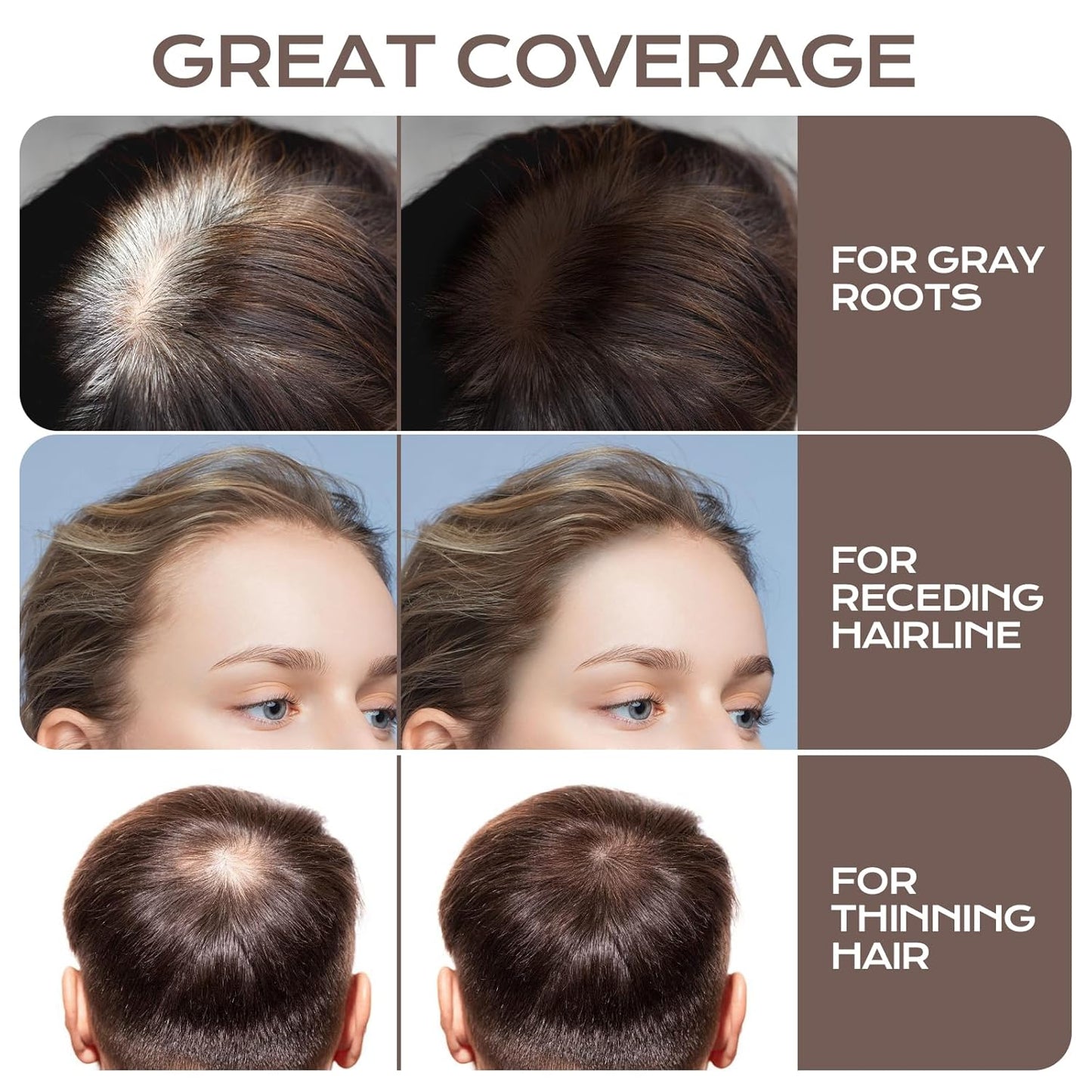 Hair Thickener - Magic Root Cover Up Concealer for Instant Coverage | Waterproof Touch Up (Light Brown)