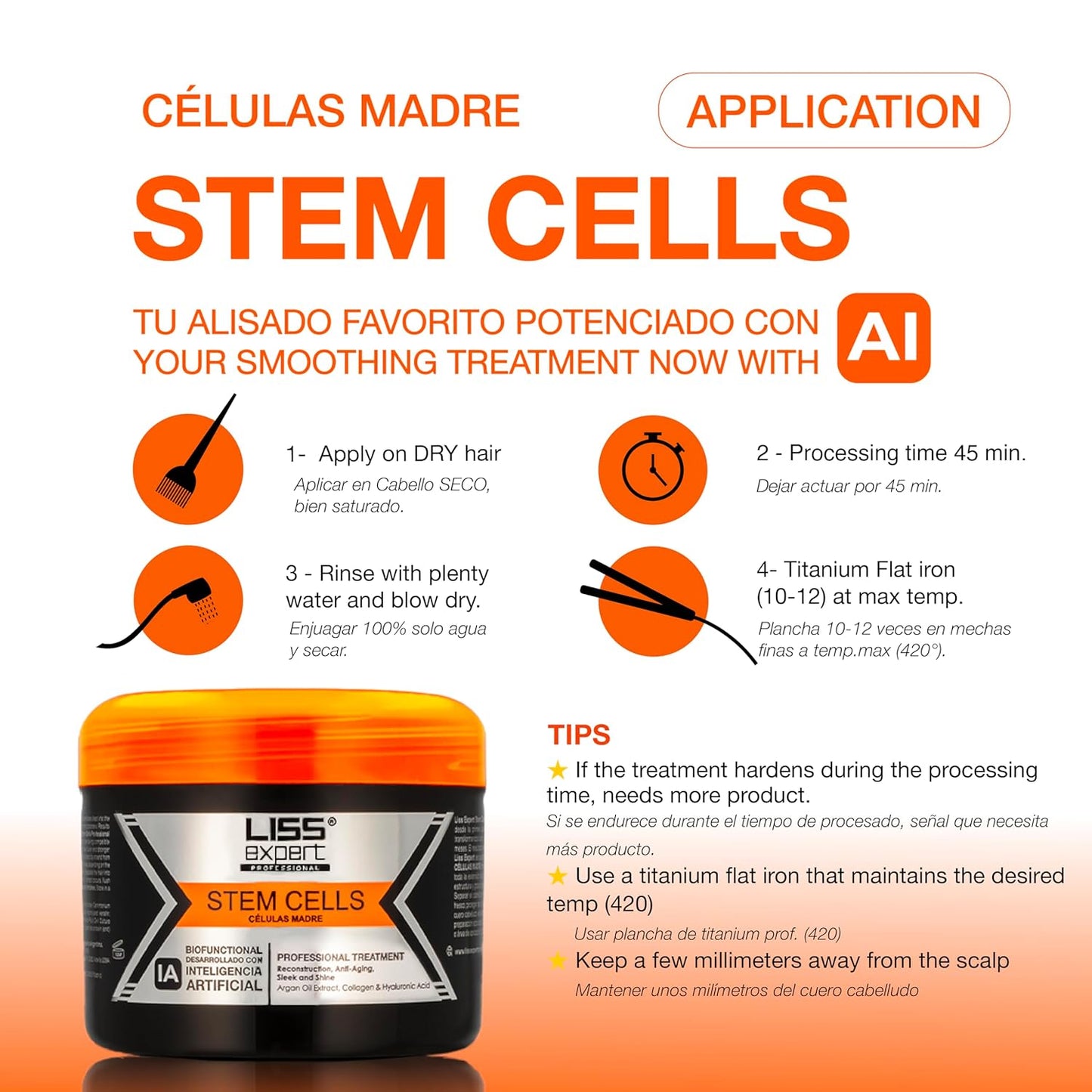 Liss Expert Hair Straightening Treatment Kit - Professional Stem Cells & Titanium Flat Iron | 8.45 oz (250 ml)
