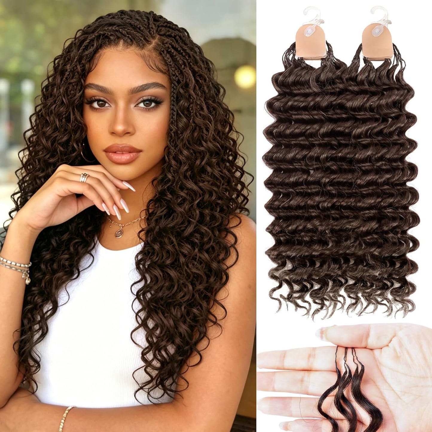 Human Crochet Hair for Black Women - 16 Inch Deep Wave Crochet Hair | Lightweight, Natural Look, 100 Strands