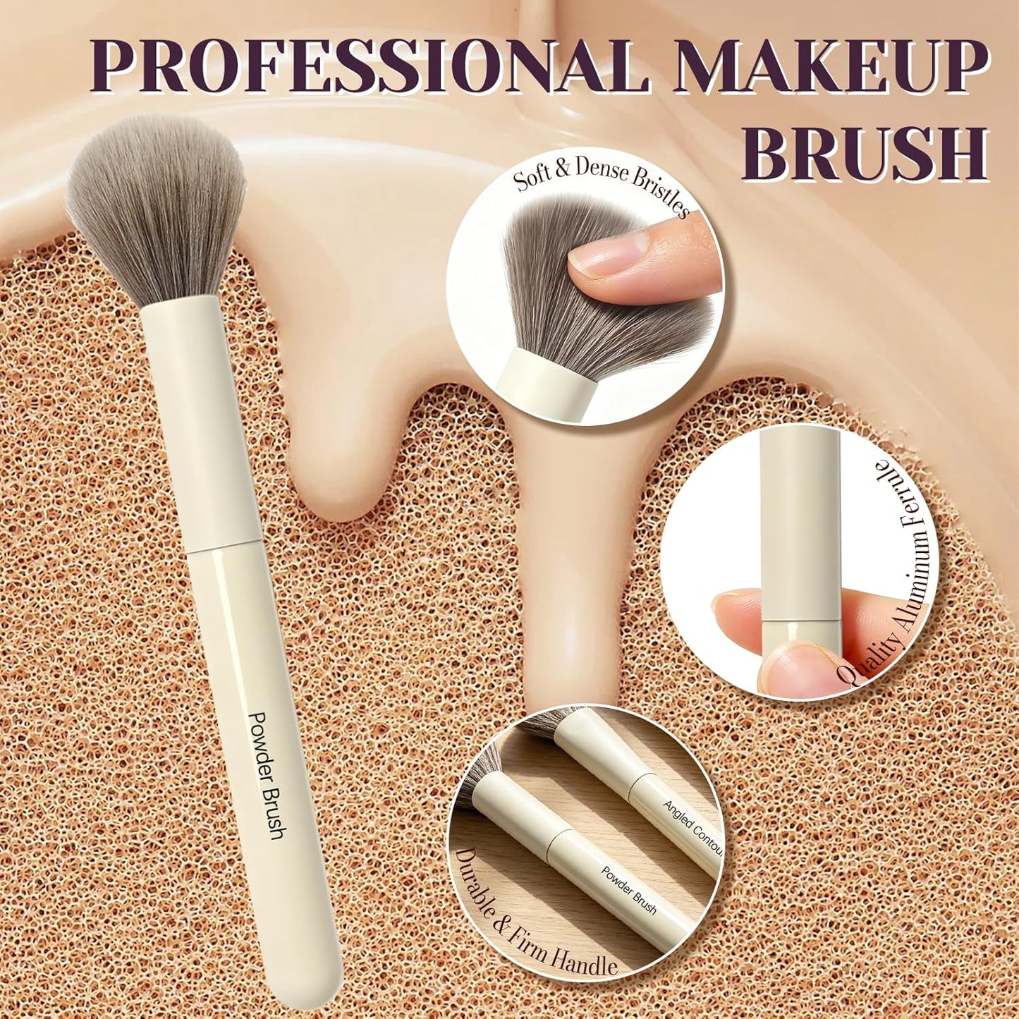 Makeup Brush Set - Premium Synthetic Brushes with 2 Puffs | 8-Piece Kit for Powder, Concealers & Eye Shadows (White)