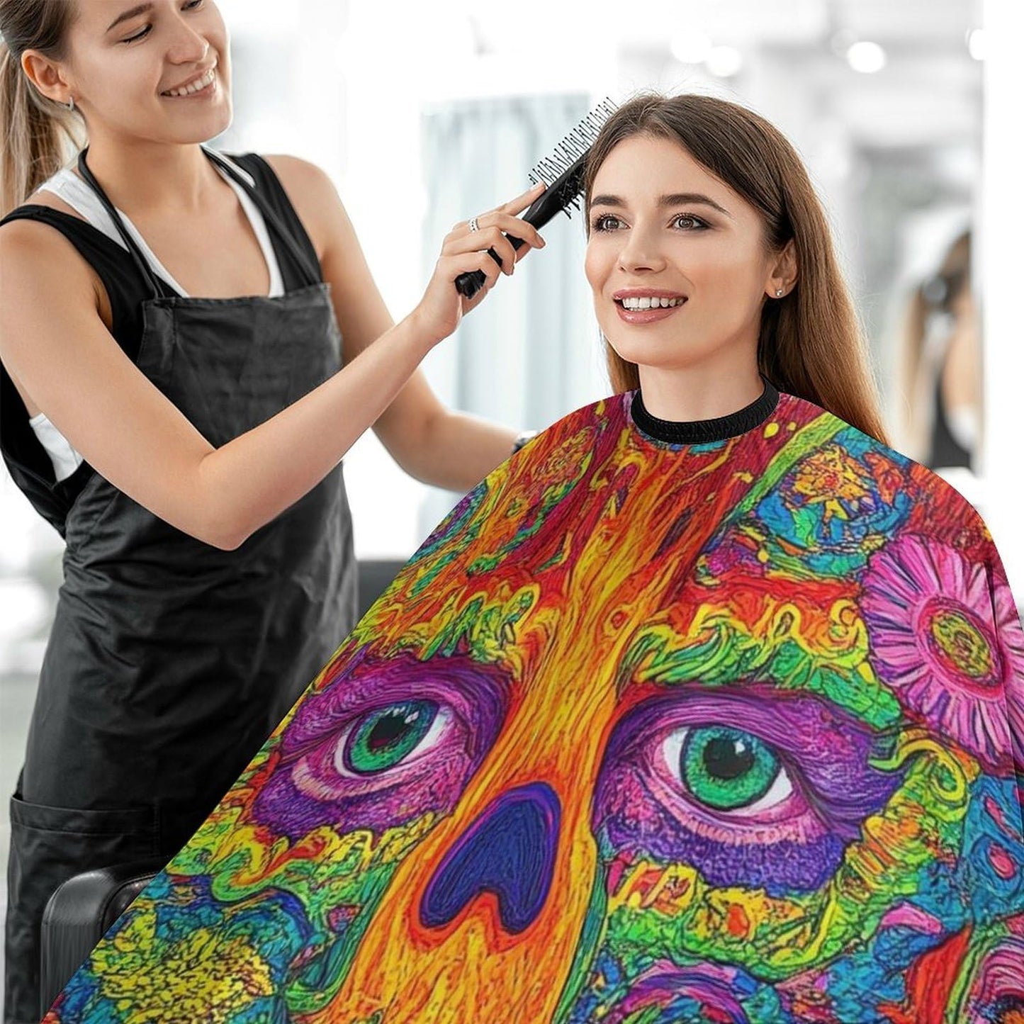 Fashion Professional Hair Cutting Cape with Adjustable Closure, Trippy Weed Leaf Skull Art Barber Cape