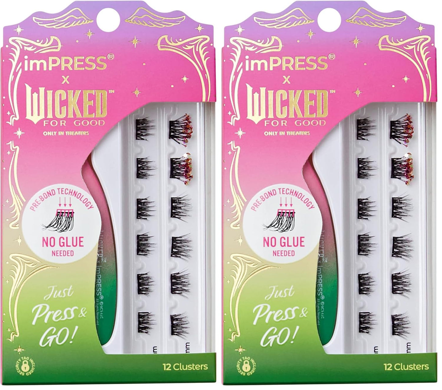 Press On Self Adhesive Eyelashes - Natural Volume 8mm-10mm Lashes with Purple Glitter | 12 Lash Clusters & Mini Applicator