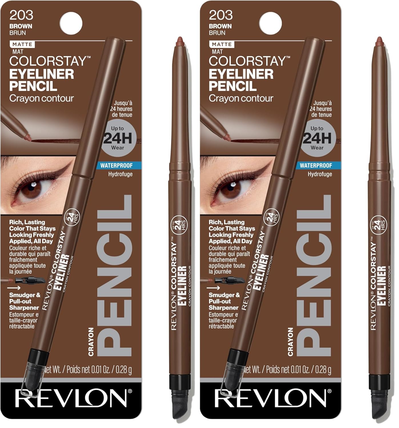Revlon ColorStay Waterproof Eyeliner Pencil - Smudge-Proof Matte Finish, 203 Brown | 0.01 oz