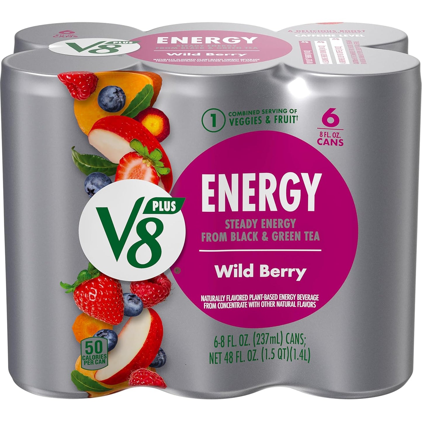 V8 Energy Peach Mango Energy Drink - 8 Fl Oz Can | 24 Pack of Refreshing Energy Boost