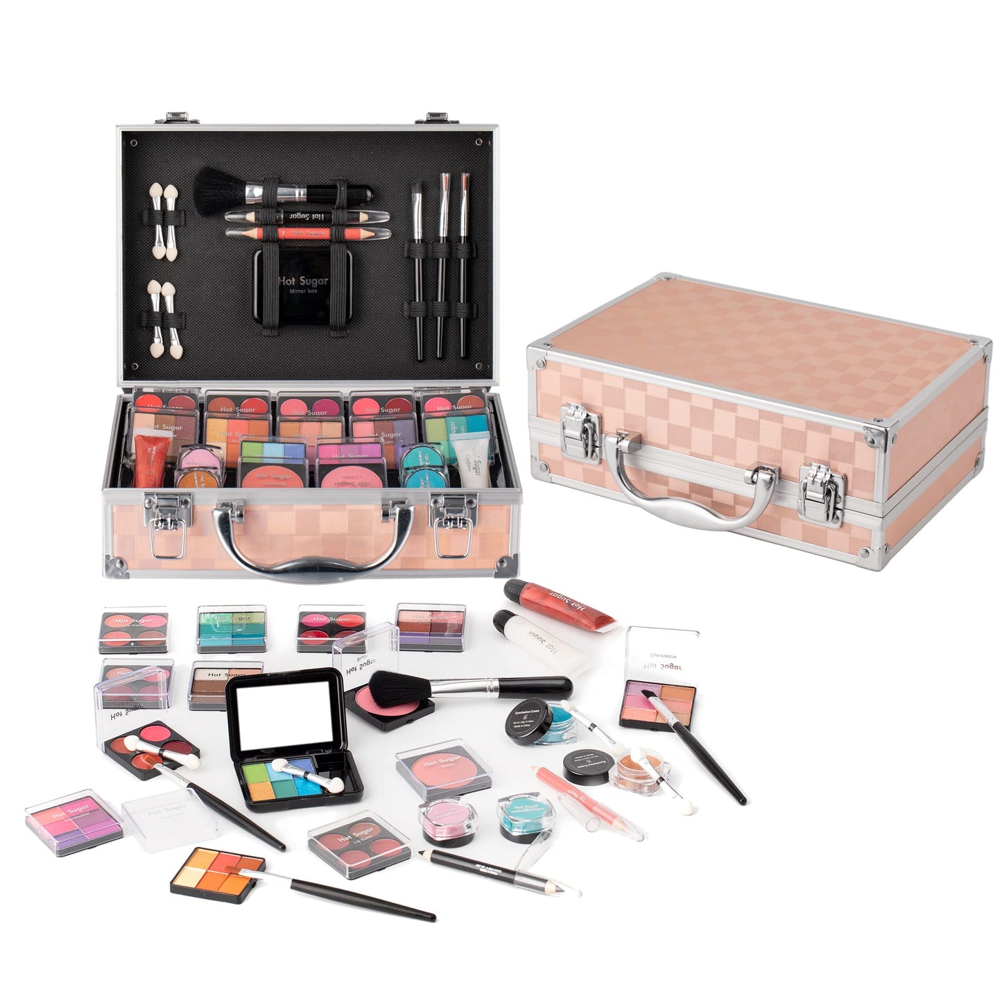 Hot Sugar Makeup Kit for Gris - Full Starter Cosmetics Set with Eye Shadow Lip Balm Blush Lip Gloss Brush Lip Pencil Eye Pencil and Mirror