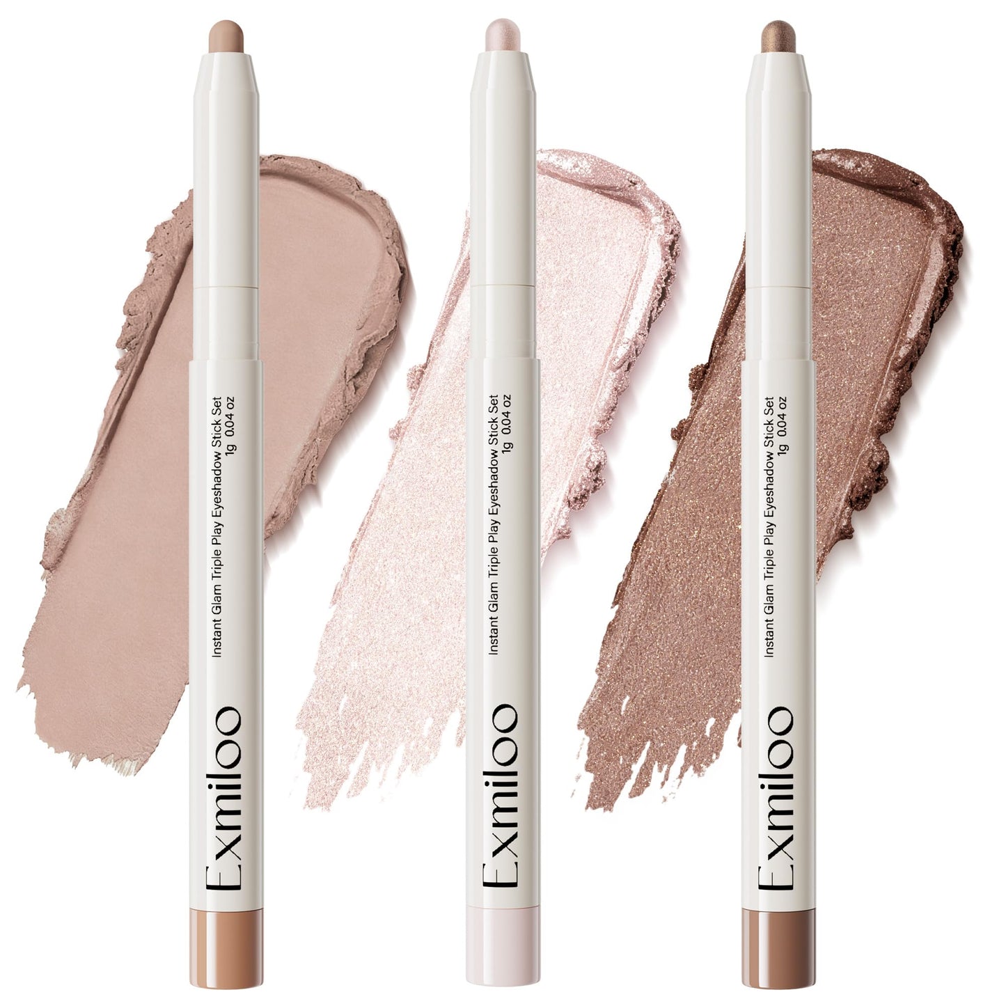 Exmiloo Cream Eyeshadow Stick Set, 3 Neutral Matte & Shimmer Waterproof