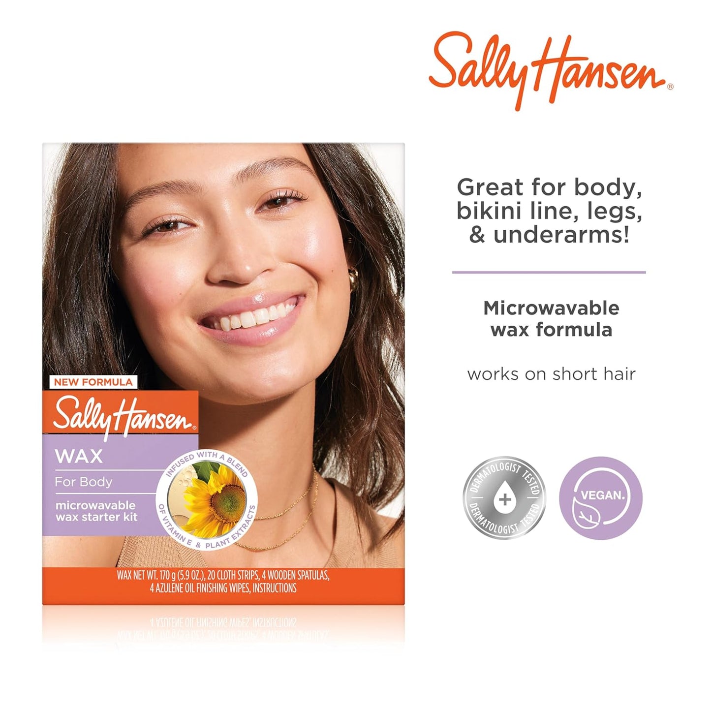 Sally Hansen Microwavable Wax Starter Kit - Hair Removal for Body, Legs & Bikini | Vegan & Dermatologist Tested