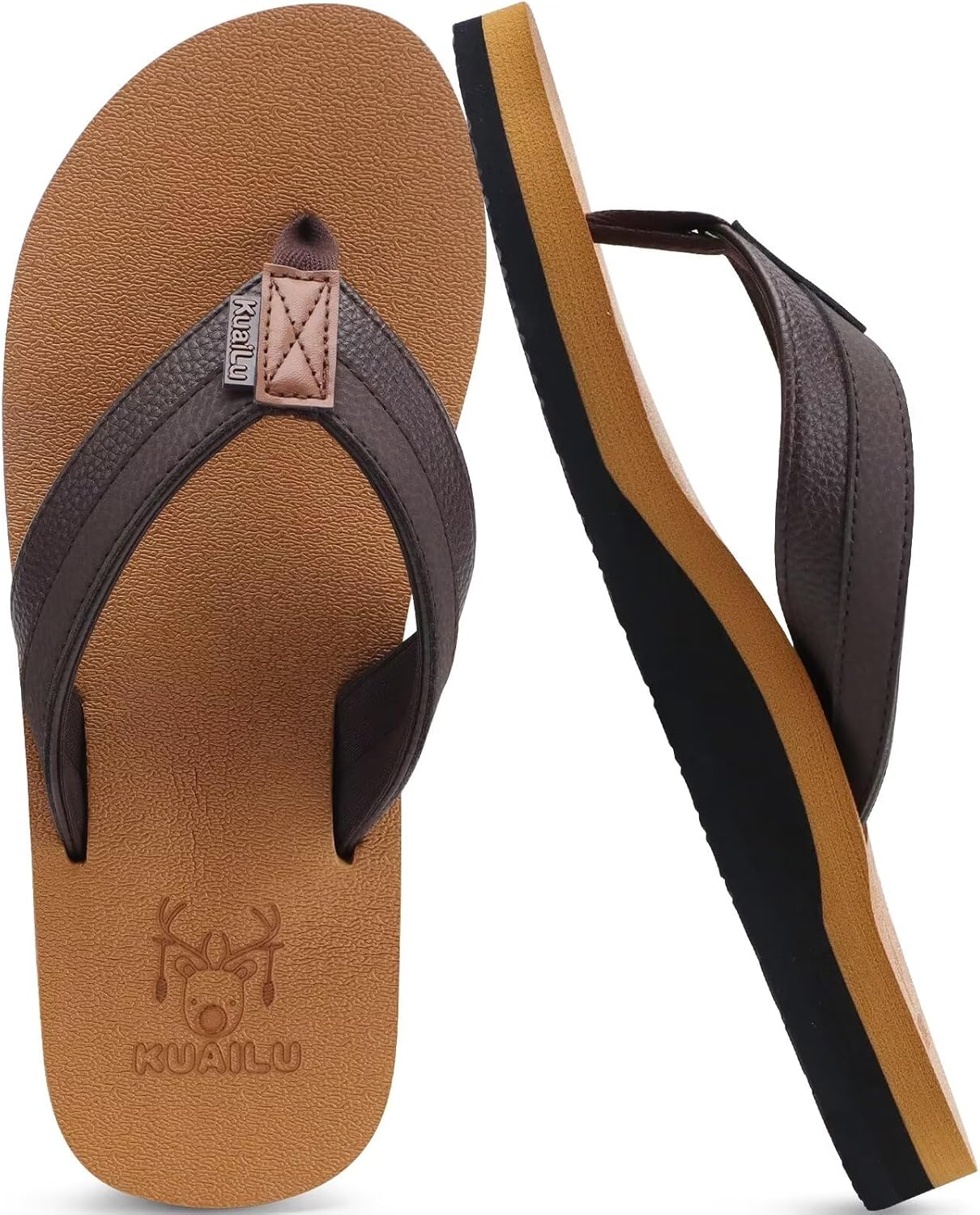 Men's Yoga Mat Leather Flip Flops - Comfortable Arch Support Thong Sandals | Indoor & Outdoor Use