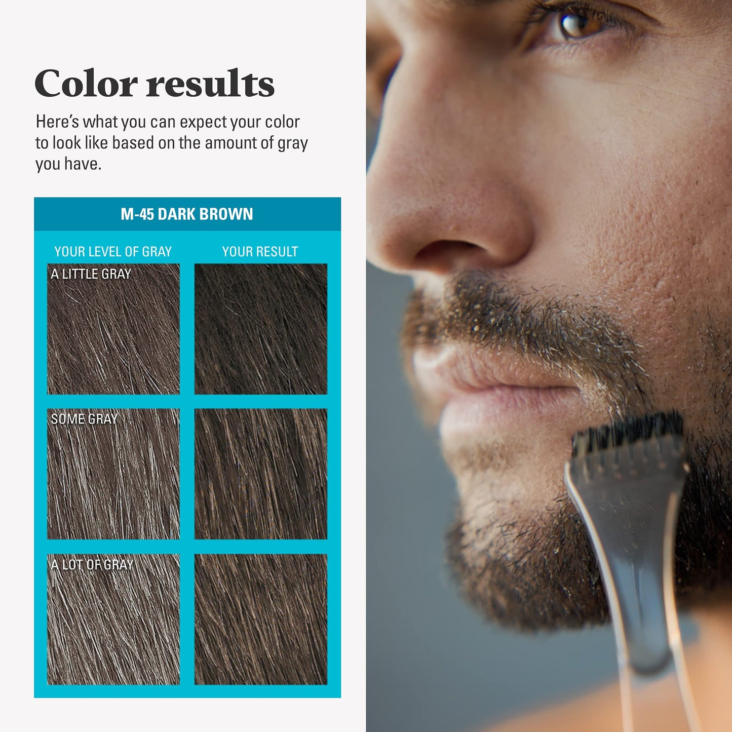 Just For Men Mustache & Beard multiple uses Beard Dye for Men with Brush Included, With Keratin Biotin Aloe and Coconut Oil for Healthy Facial Hair - Dark Brown, M-45, Pack of 1