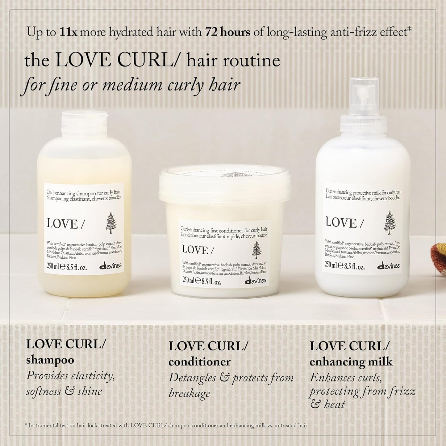 Davines LOVE Curl Shampoo - Creamy Taming Cleanser for Wavy & Curly Hair | Hydrating Baobab Pulp Formula