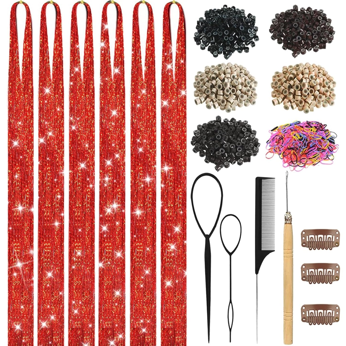Hair Tinsel Kit - 18 Colors Holographic Hair Extensions | Heat Resistant Fairy Tinsel for Festivals & Parties