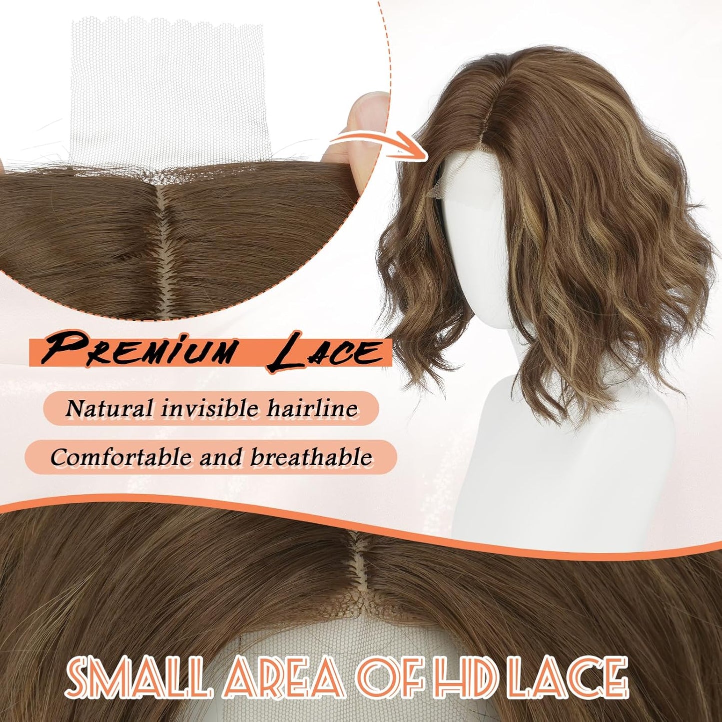 Brown Bob Wig for Women - Lace Front Short Soft Wavy Curly Synthetic Hair | 11 Inch Mixed Brown & Blonde