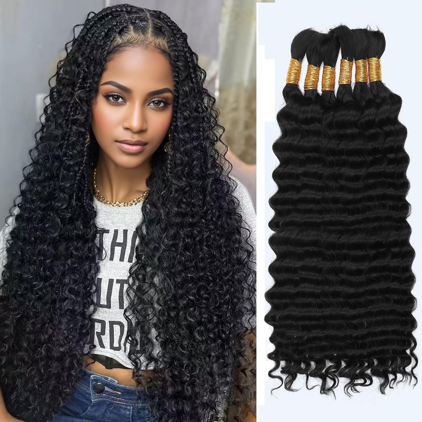 Human Braiding Hair - Ombre Deep Water Wave | 150g 16 Inch Curly Braiding Bundles, 1B/30 Highlights