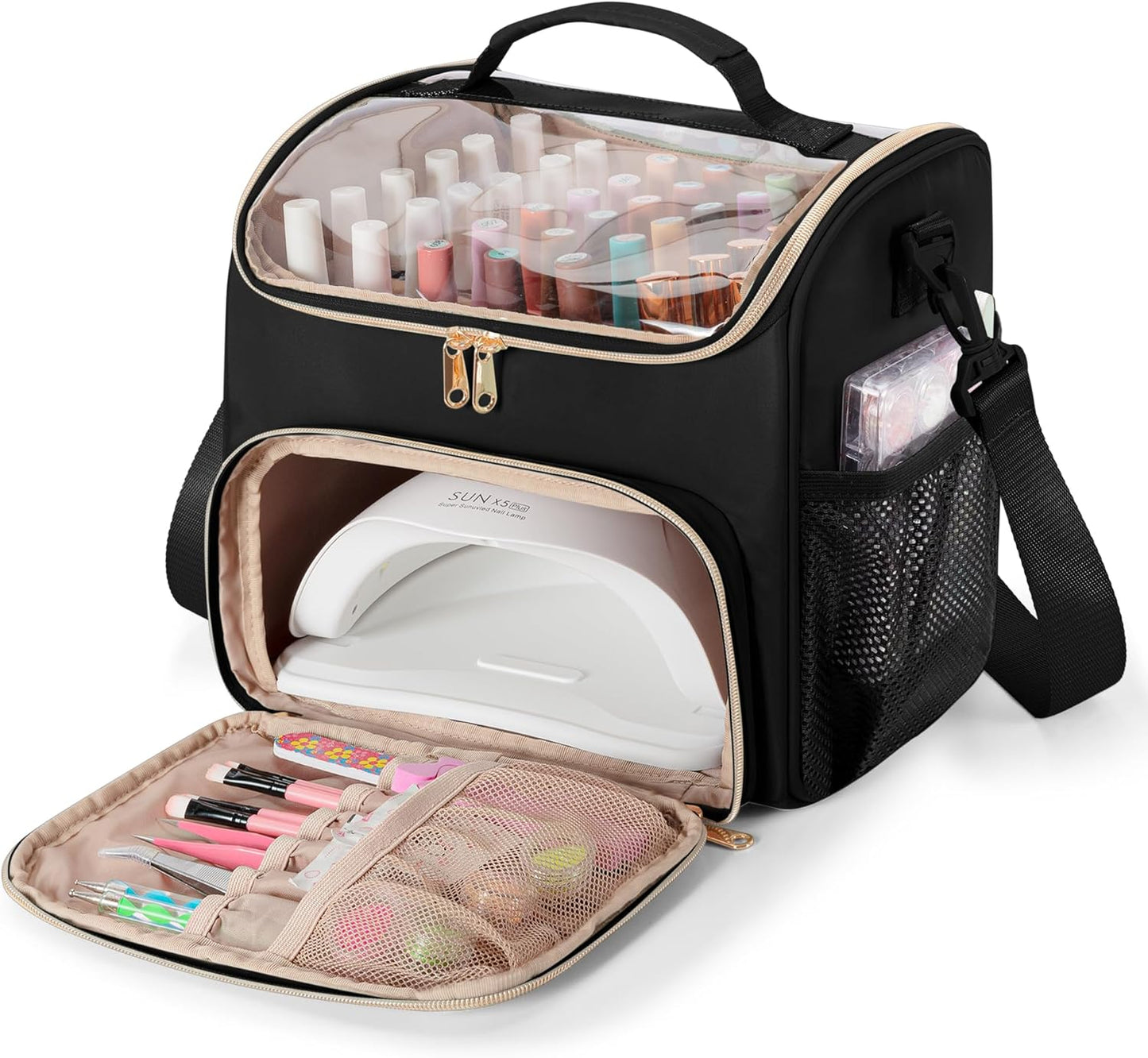 Nail Polish Organizer Bag - Holds 42 Bottles | Double Layer Storage Case for Gel Polish & Tools - Pink