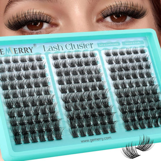 GEMERRY Wispy Lash Clusters - D-Curly Individual Eyelash Extensions | 8-16MM Lightweight DIY Lashes