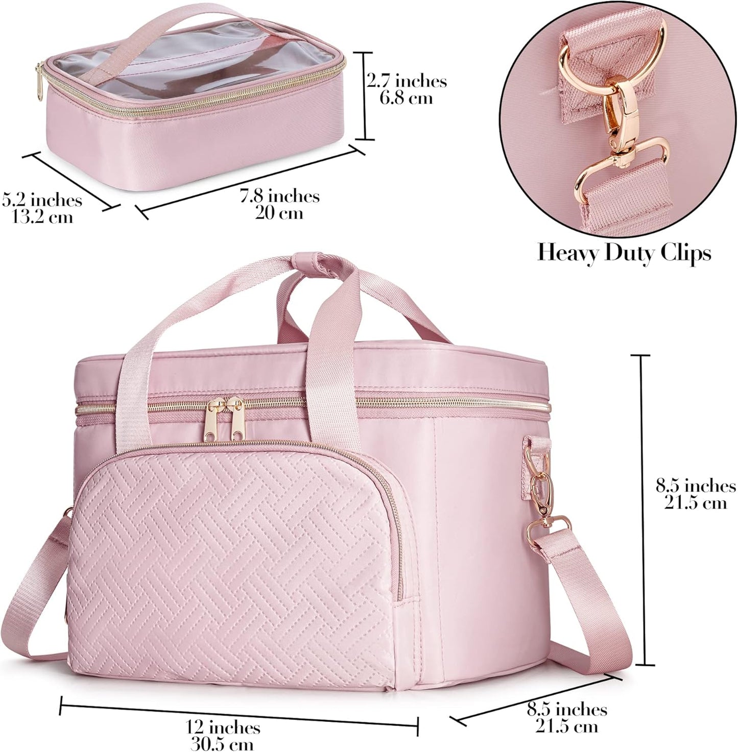 Travel Makeup Bag - Large Cosmetic Organizer with 2 Pouches & Adjustable Dividers | Pink