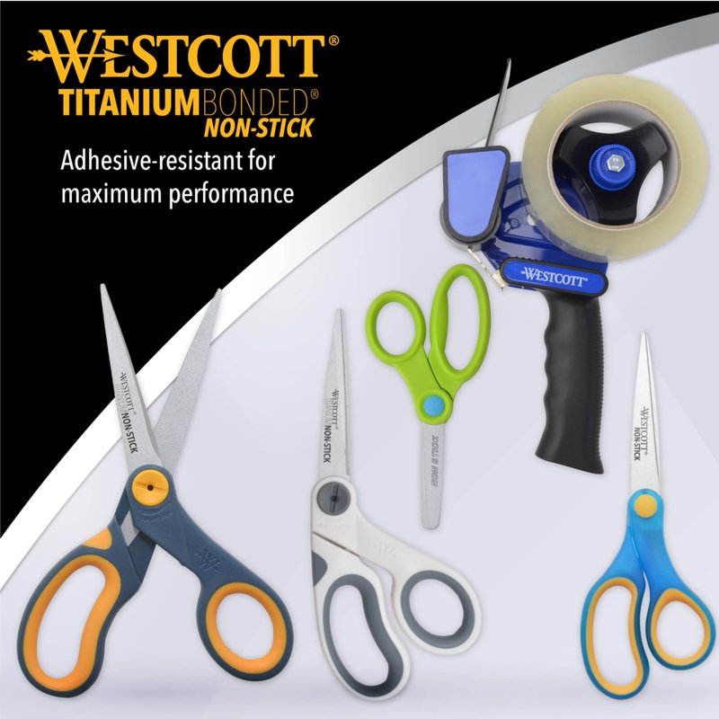 Westcott 5-Inch Non-Stick Titanium Scissors For Office and Home - Glide Adjust Technology - Grey/Yellow Craft, Fabric Scissors - 1 Pack