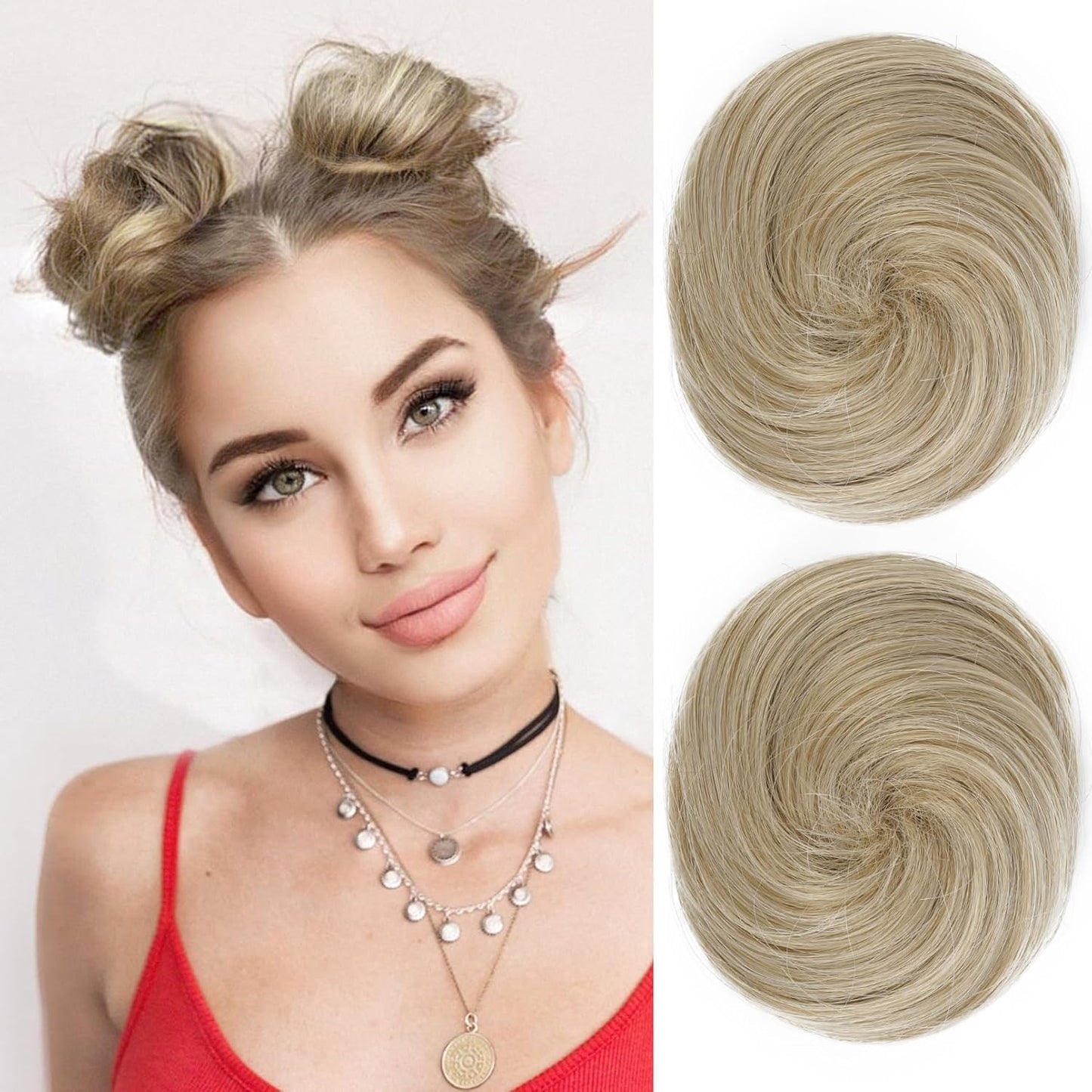 REECHO Mini Claw Clips - Messy & Cat Ears Hair Bun Extensions | 2-Pack, 3.5" Wavy, Natural Black
