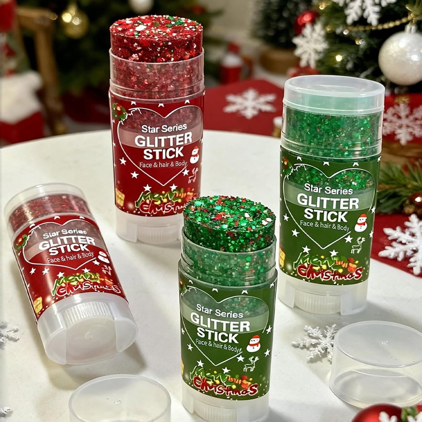 Christmas Body Glitter Stick - Waterproof Face & Hair Glitter for Kids & Adults | Long-Lasting Red Gel for Festivals & Concerts