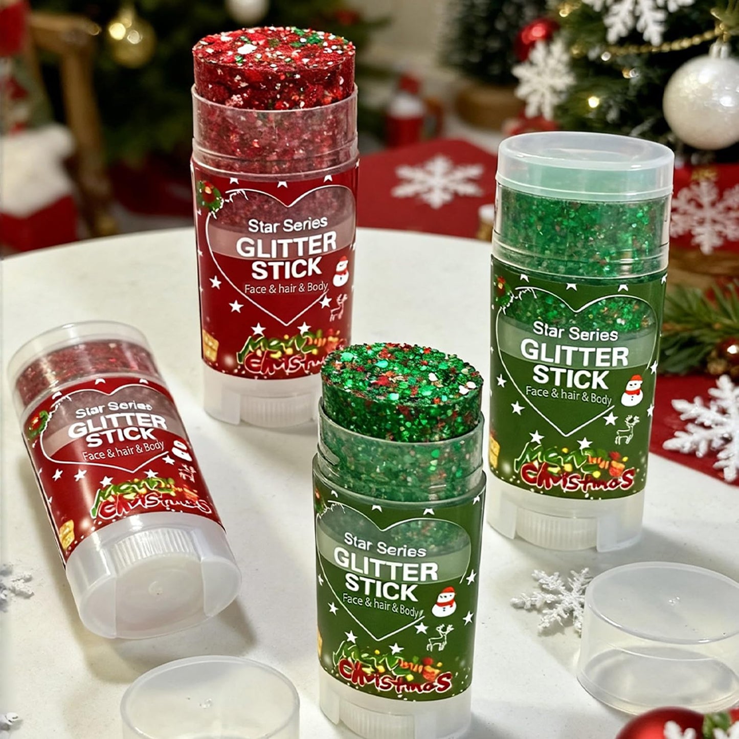 Christmas Body Glitter Stick,Face Hair Glitter for Kids Women Makeup,Waterproof Christmas Hair Accessories,Singer Concert Festival Rave Glitter Gel,Mermaid Sequins Long Lasting Face Paint Gel Kit,Red