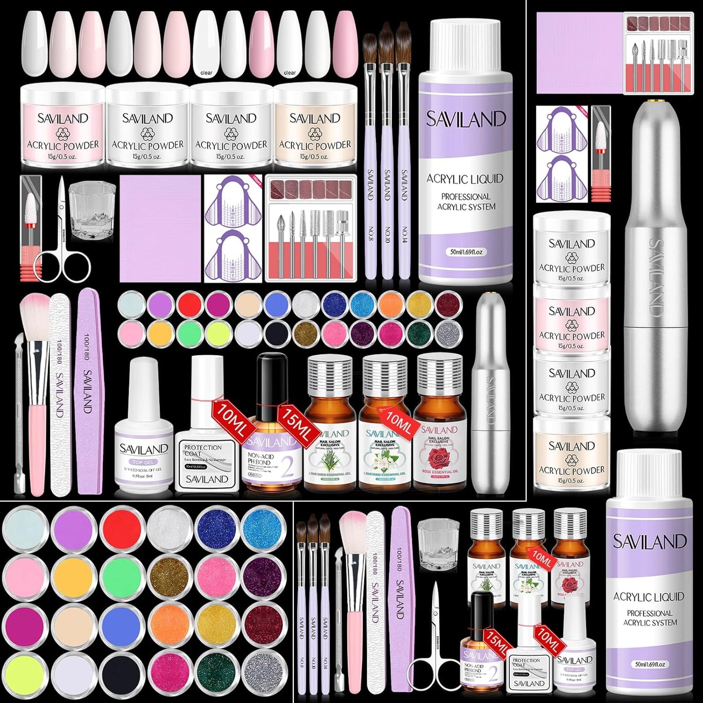 Acrylic Nail Kit for Beginners - Professional DIY Set with Drill, Nail Powder & Liquid Primer | Perfect Christmas Gift