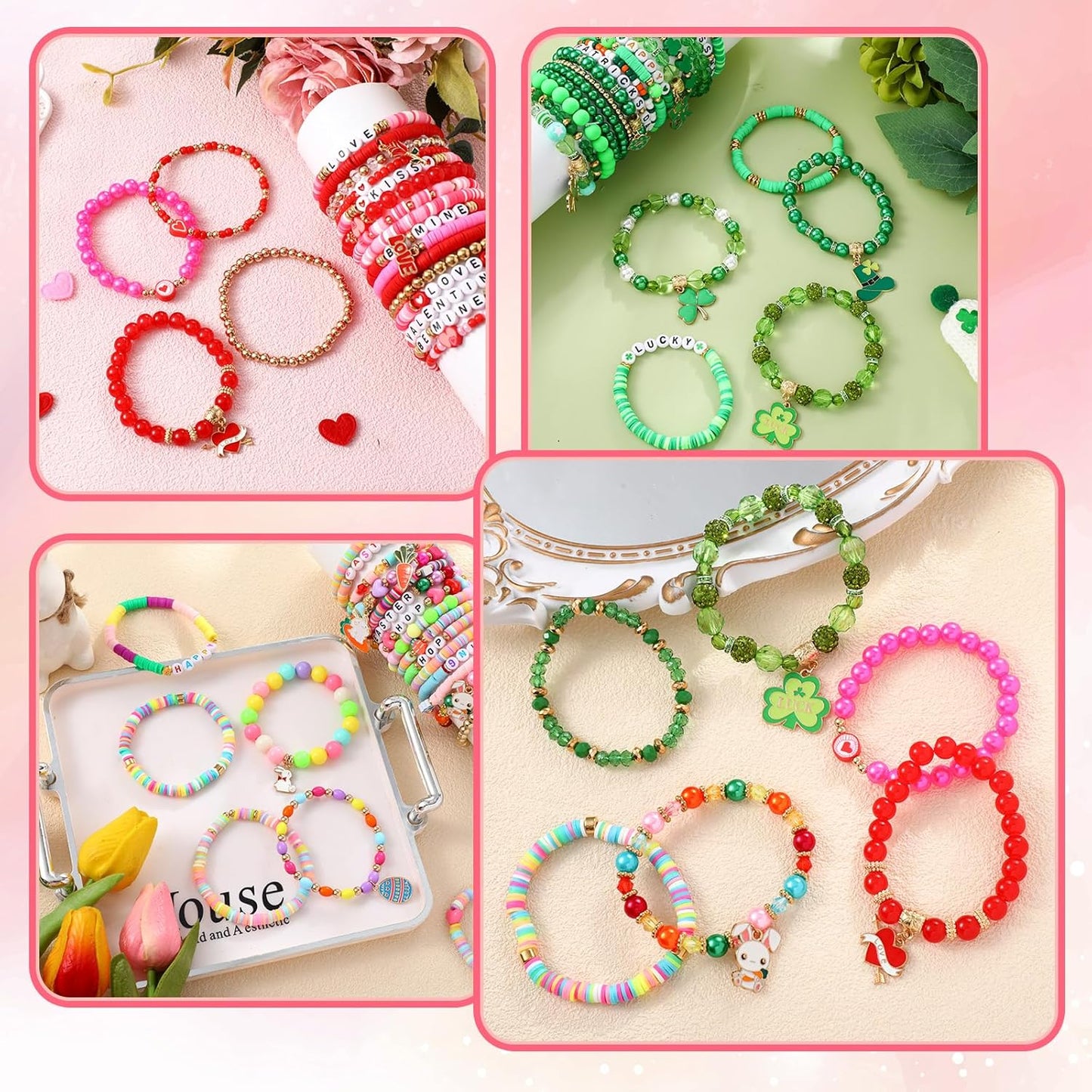 Easter Beaded Heishi Bracelets - 64-Piece Boho Friendship Jewelry Set | Perfect for Party Favors & Goody Bags