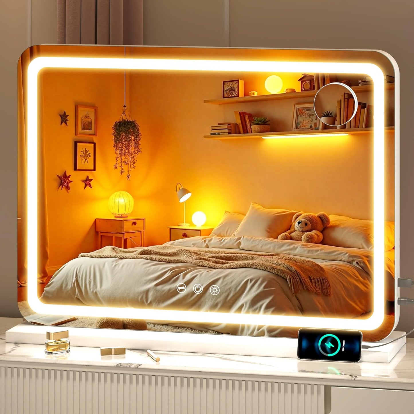 LED Makeup Mirror with Lights - 28" x 20" Dimmable Vanity Mirror | 10X Magnification, Smart Touch, USB Charging