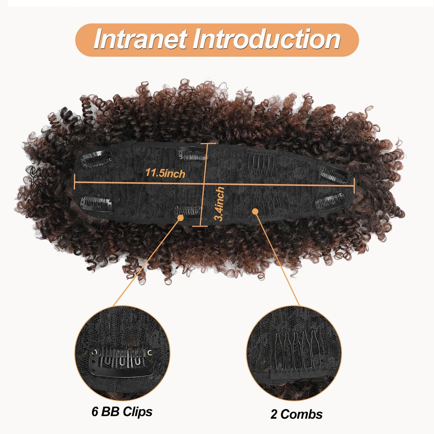 Kinky Curly Mohawk Wig - Blonde Ponytail Extension with Bangs | Short Synthetic Clip-In, Dark Brown Mix Black, Fluffy Hair for Daily & Party Use 1B/33