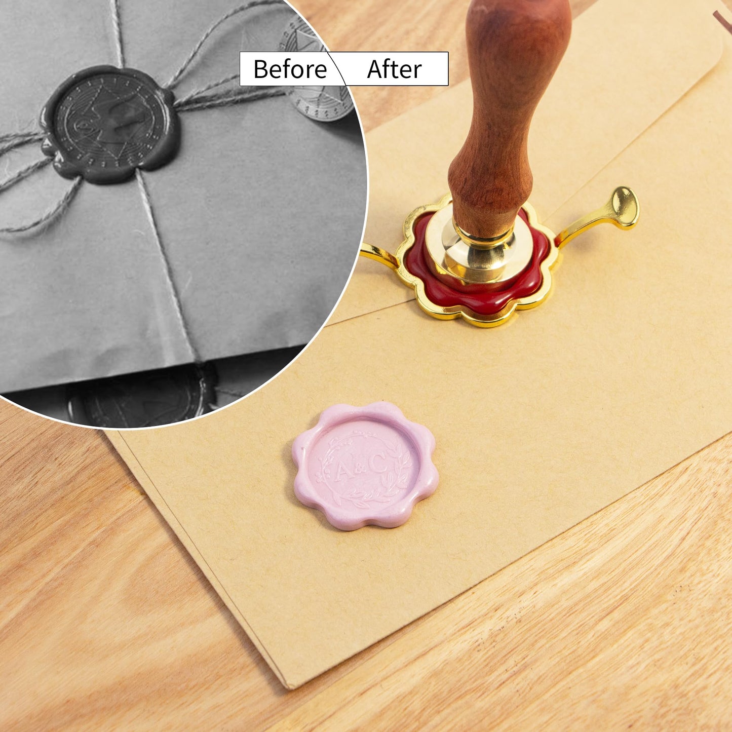 Metal Wax Seal Mold, Round Wax Seal Stamp Mold with Silicone Waxing Mat for DIY Craft, Envelopes, Gifts and Wine Packaging