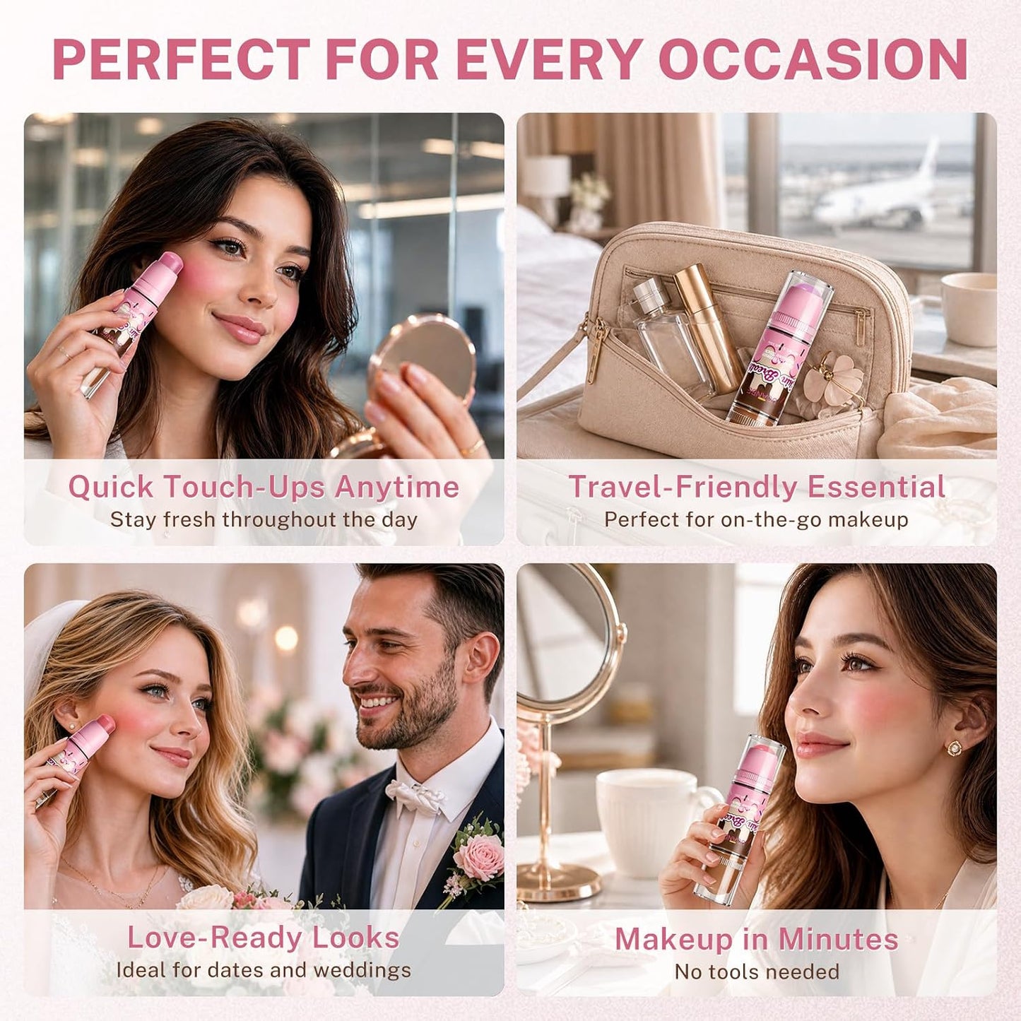 UCANBE Blush & Bronzer Stick - 2-in-1 Cream Makeup for Natural Glow | Travel-Friendly, 04 Blooming Rose