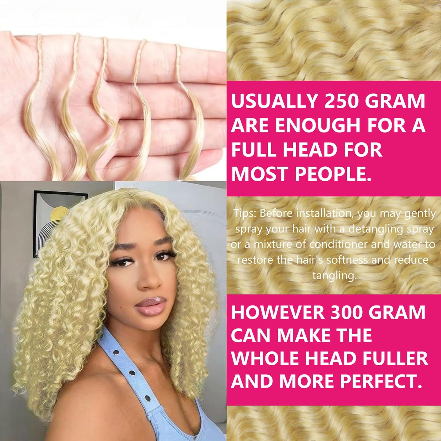 613 Blonde Pre-Separated Human Crochet Hair Deep Wave Curly Miracle Knots Crochet 14 Inch 60g Blonde #613 Knotless Feather Invisible 100% Human Crochet Braiding Hair Extensions for Black Women