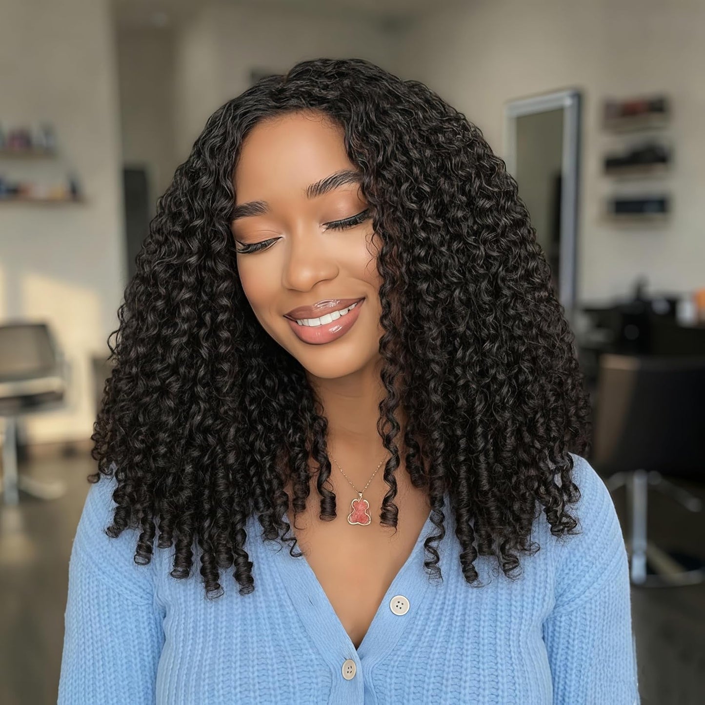 Burmese Curly Half Wig - 200% Density Human Hair | 14-Inch Glueless Flip Over for Black Women