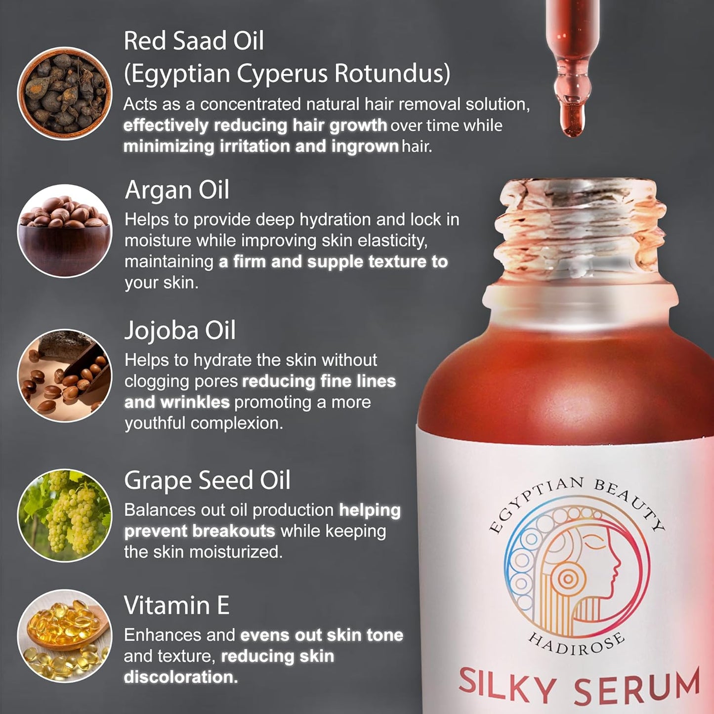 Cyperus Rotundus Hair Removal Serum - All-Natural Red Saad Oil | Hair Growth Inhibitor | Botanical Vanilla Scent