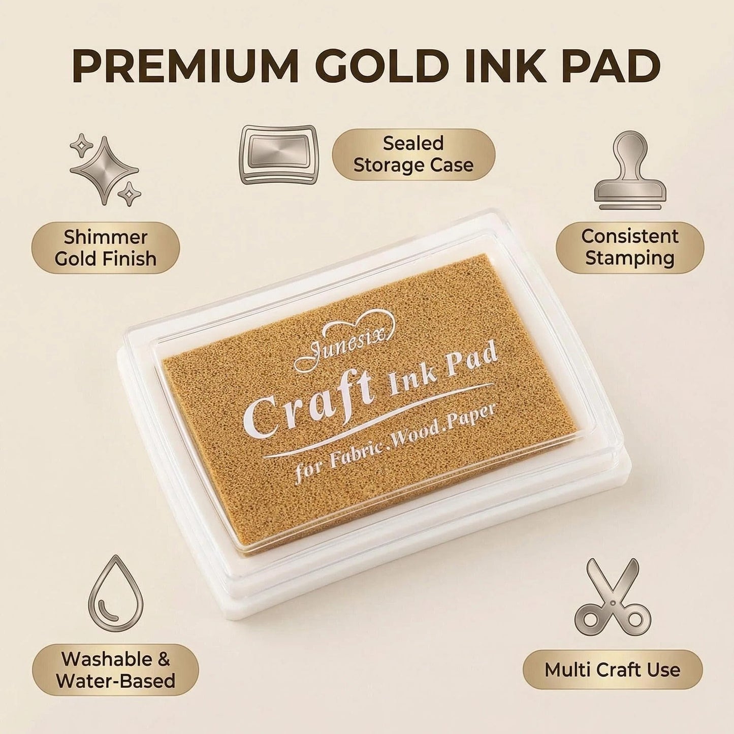 Gold Metallic Ink Pad for Rubber Stamps – Craft Stamp Ink for Scrapbooking, Card Making & DIY Projects