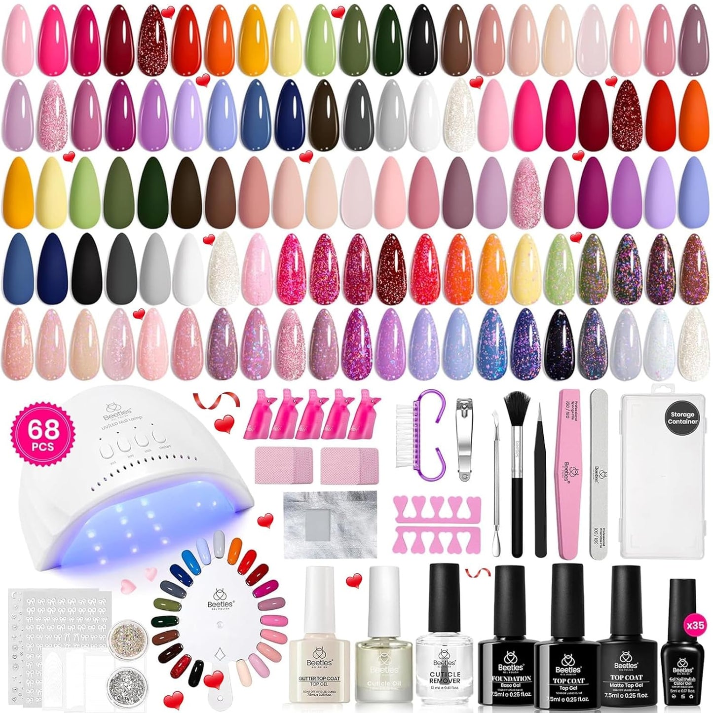 Beetles Gel Nail Polish Kit - 55 Vibrant Colors with UV Light | Complete DIY Manicure Set for Beginners