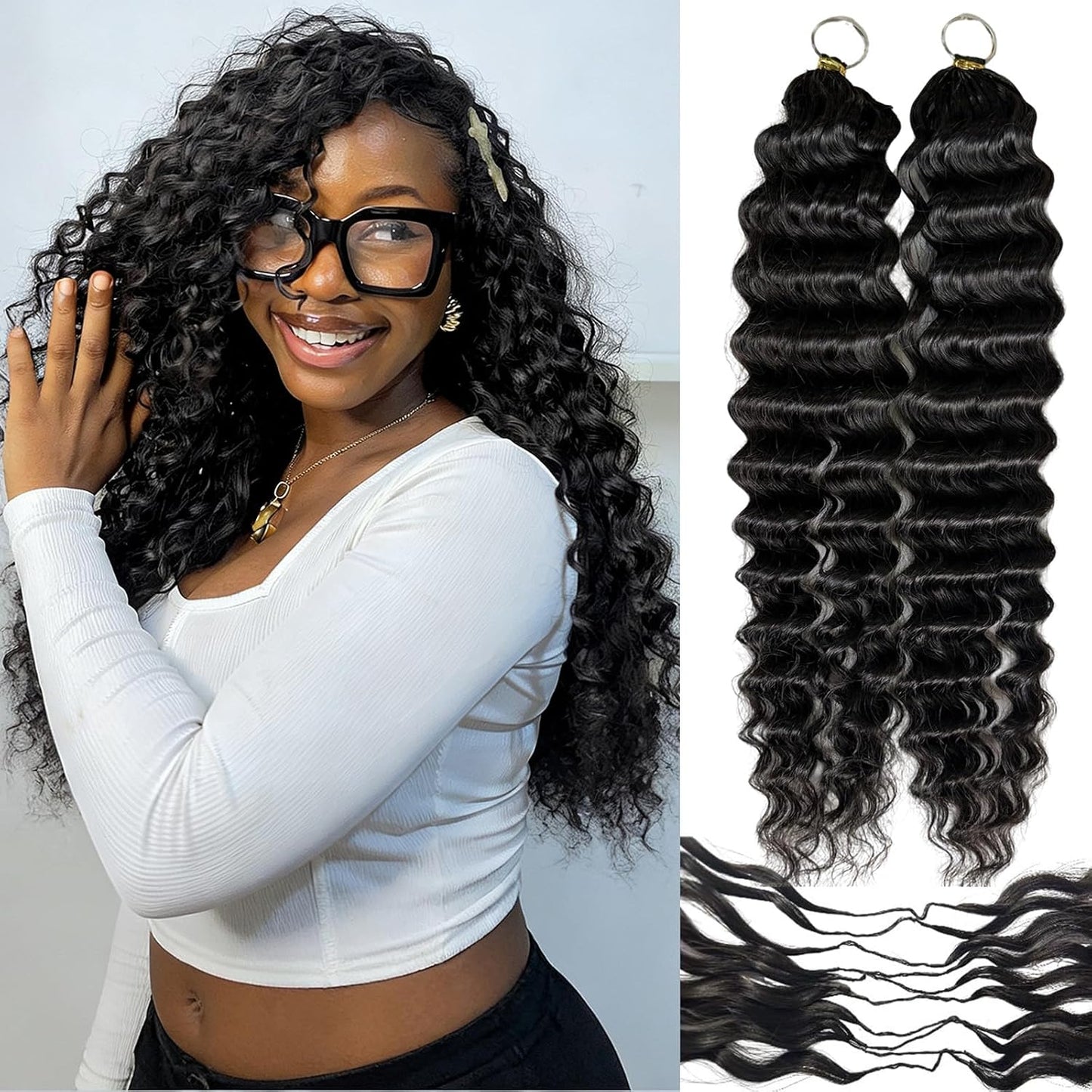 20 Inch Crochet Human Hair Extensions - Deep Curly Wave, 120g, Pre-Separated for Black Women | 100 Strands
