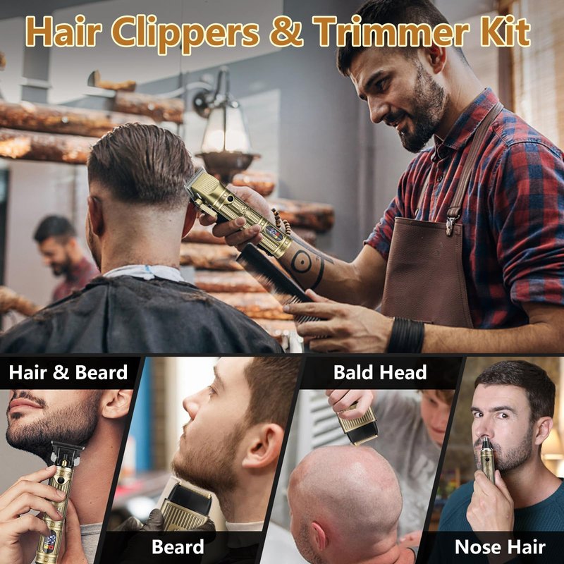 Saoilli Hair Clippers for Men Professional,Beard Trimmer Hair Trimmer Kit,Cordless Clippers and Trimmers Set,Electric Razor Shavers for Men,Nose Trimmer Mens Grooming Kit for Barber,LED Display