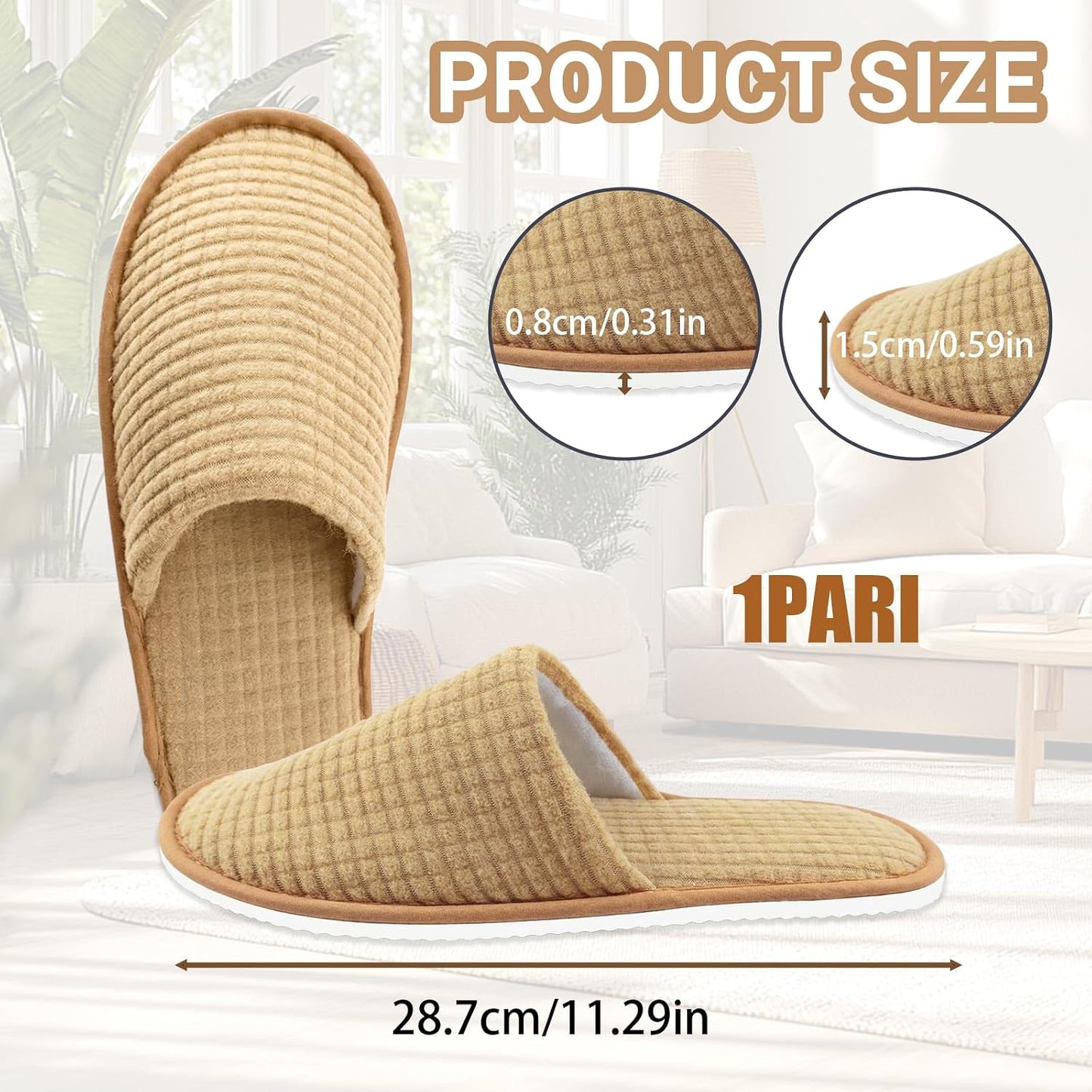 Spa Slippers - Non-Slip Washable Indoor Slippers for Men & Women | Beige, Reusable for Hotels & Travel